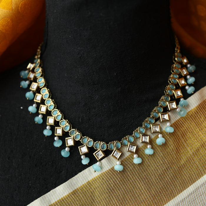Trendy blue stone short necklace with jumka and tikka TM5310