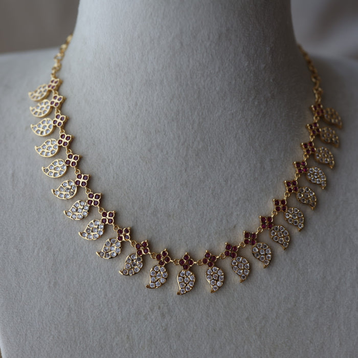 Heritage gold plated ruby white stone mango necklace HPRW1223
