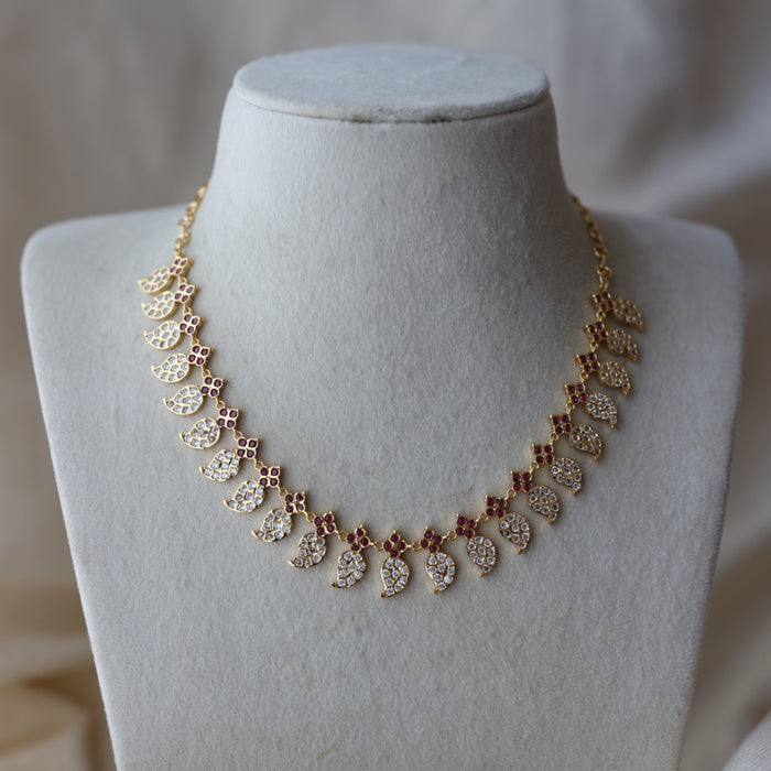 Heritage gold plated ruby white stone mango necklace HPRW1223