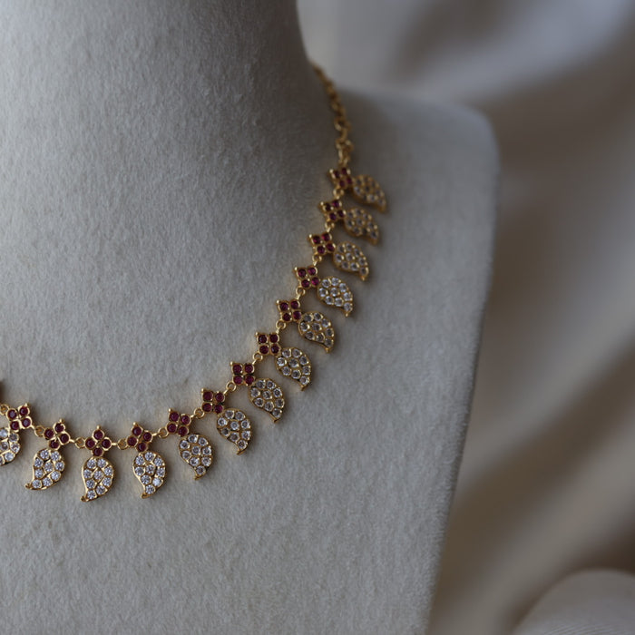 Heritage gold plated ruby white stone mango necklace HPRW1223