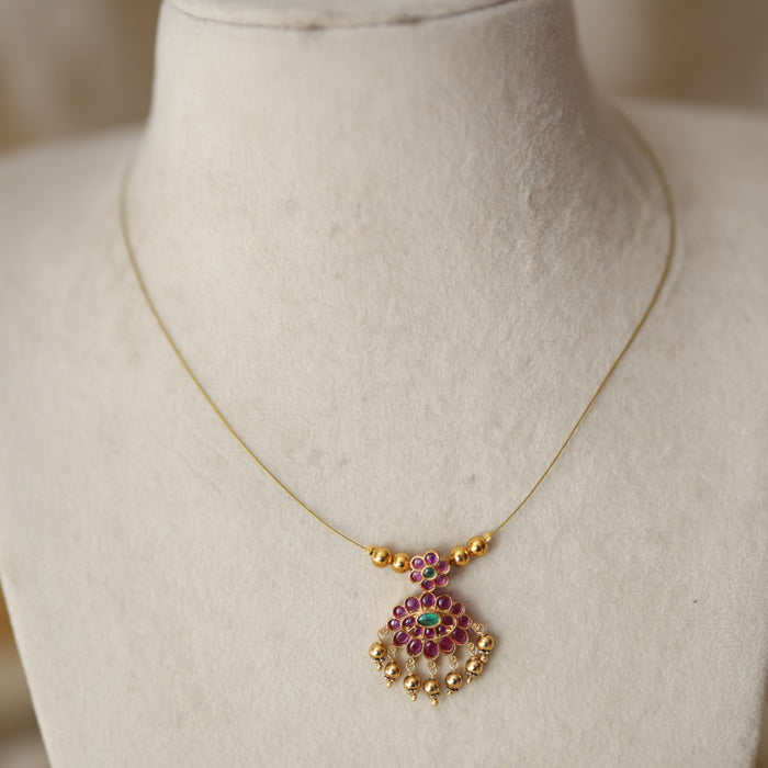 Antique ruby stone invisible short necklace IN90521