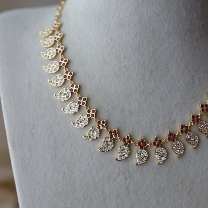 Heritage gold plated ruby white stone mango necklace HPRW1223