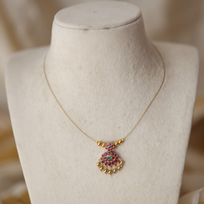 Antique ruby stone invisible short necklace IN90521