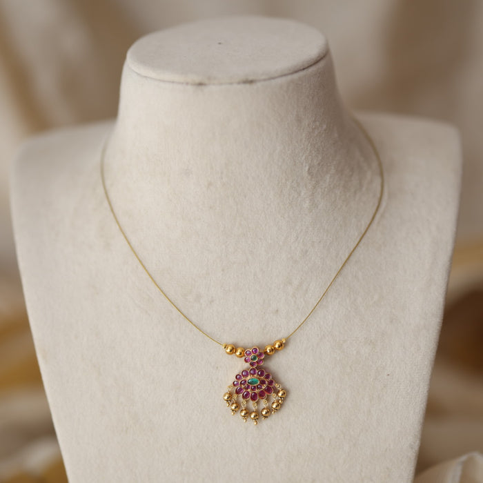 Antique ruby stone invisible short necklace IN90521