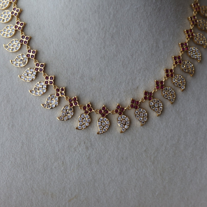 Heritage gold plated ruby white stone mango necklace HPRW1223