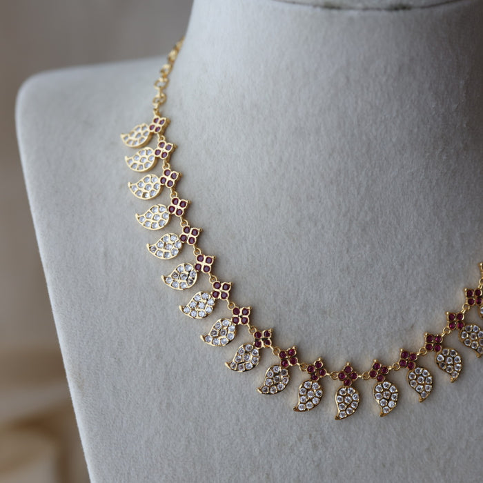 Heritage gold plated ruby white stone mango necklace HPRW1223