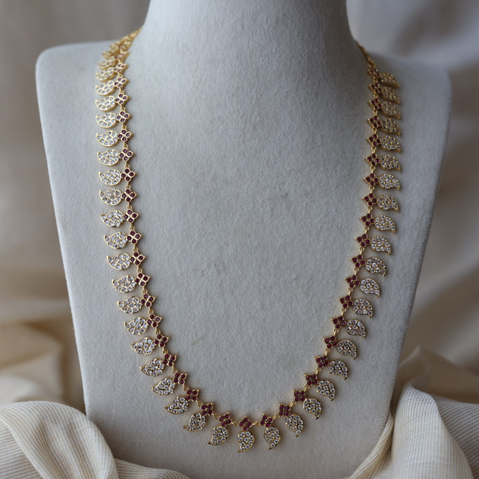 Heritage gold plated ruby white stone mango long necklace HPRL1223