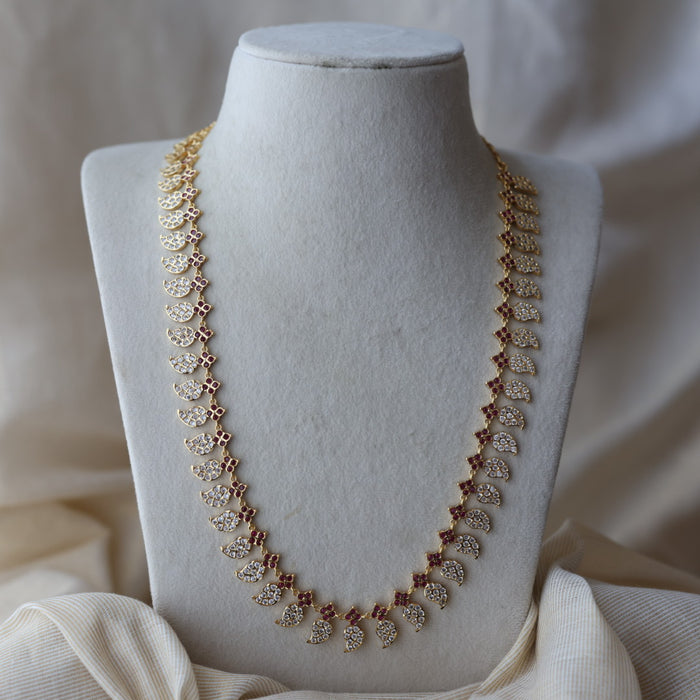 Heritage gold plated ruby white stone mango long necklace HPRL1223