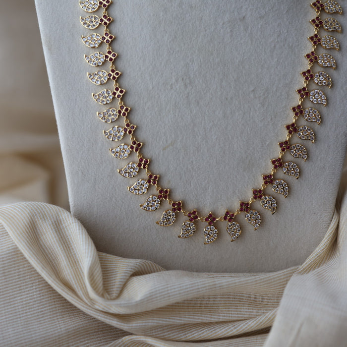 Heritage gold plated ruby white stone mango long necklace HPRL1223