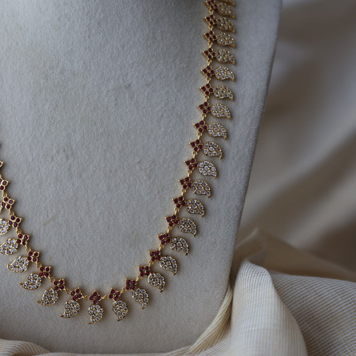 Heritage gold plated ruby white stone mango long necklace HPRL1223