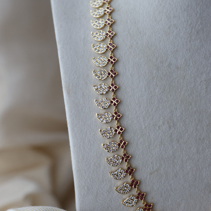 Heritage gold plated ruby white stone mango long necklace HPRL1223