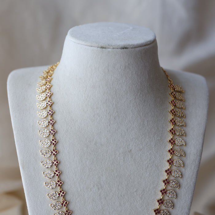 Heritage gold plated ruby white stone mango long necklace HPRL1223