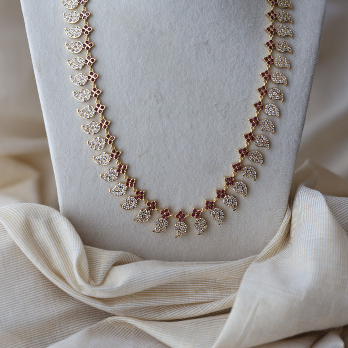 Heritage gold plated ruby white stone mango long necklace HPRL1223