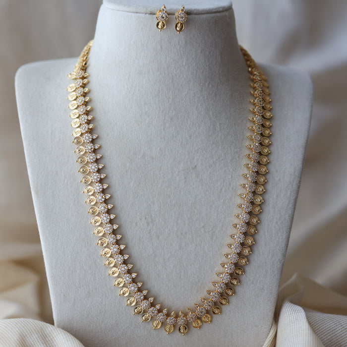 Heritage gold plated white stone coin long necklace HPWL132