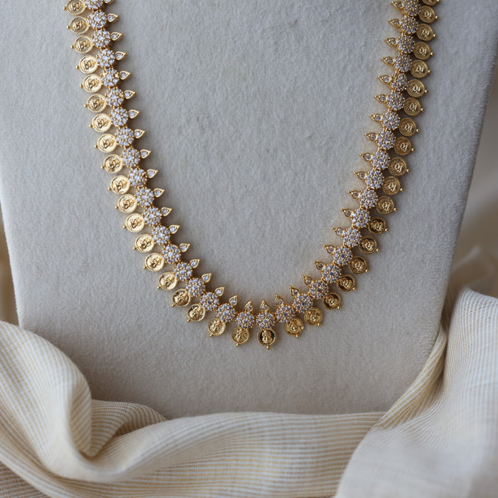 Heritage gold plated white stone coin long necklace HPWL132