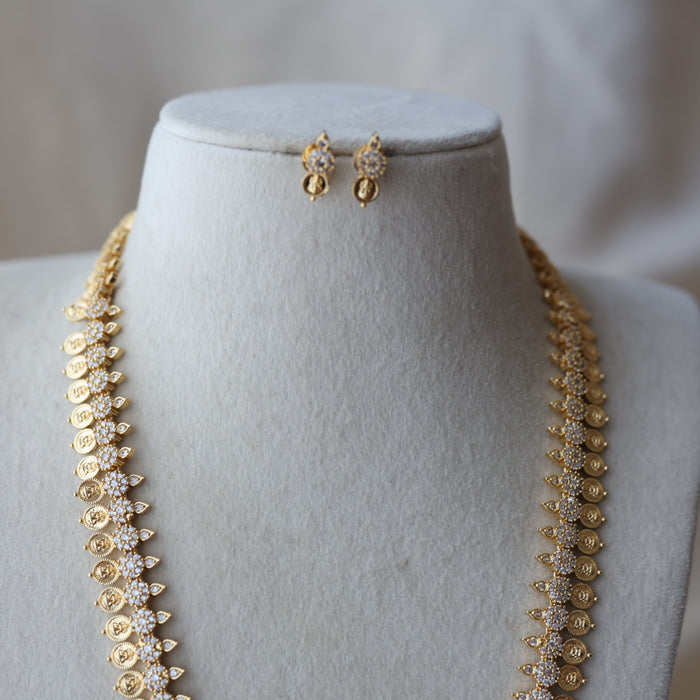 Heritage gold plated white stone coin long necklace HPWL132