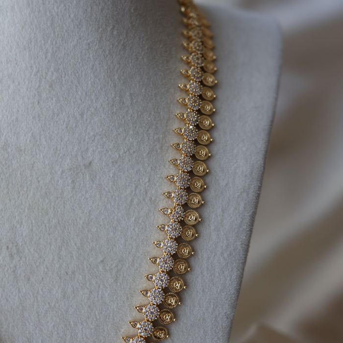 Heritage gold plated white stone coin long necklace HPWL132