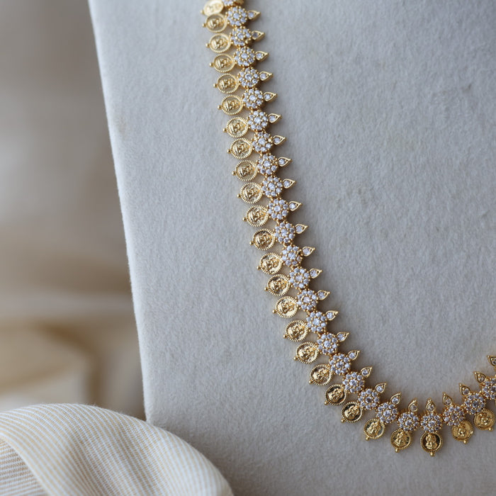Heritage gold plated white stone coin long necklace HPWL132