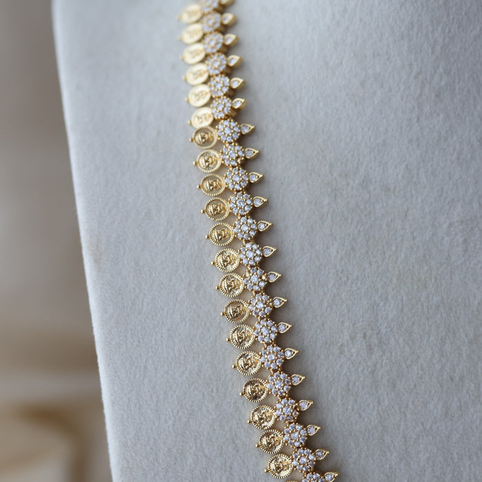 Heritage gold plated white stone coin long necklace HPWL132