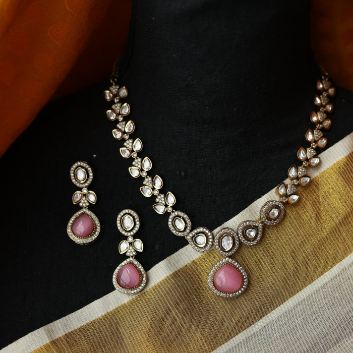 Trendy pink stone necklace with earrings and tikka TP308