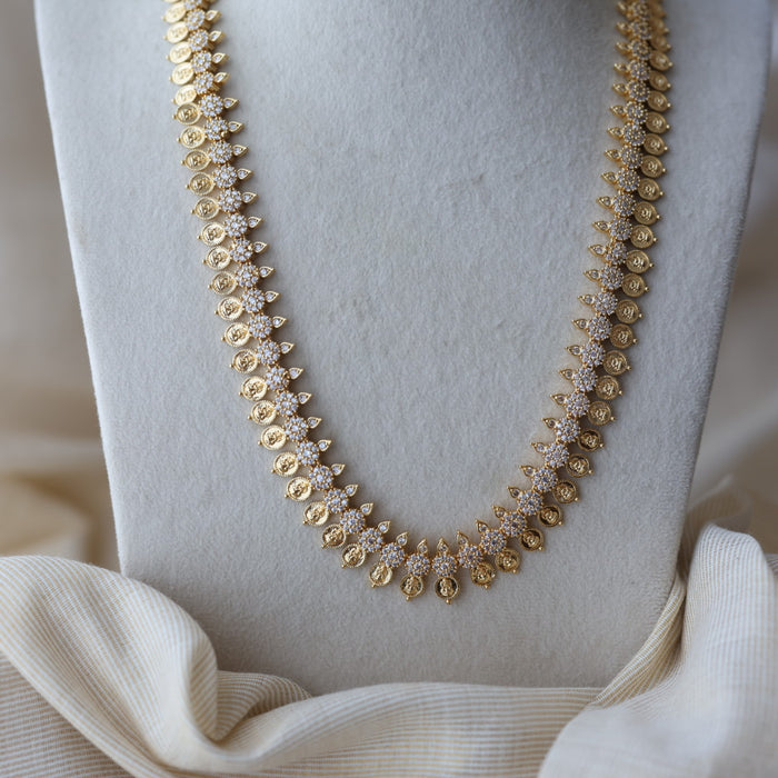 Heritage gold plated white stone coin long necklace HPWL132