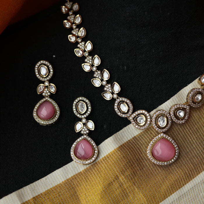Trendy pink stone necklace with earrings and tikka TP308