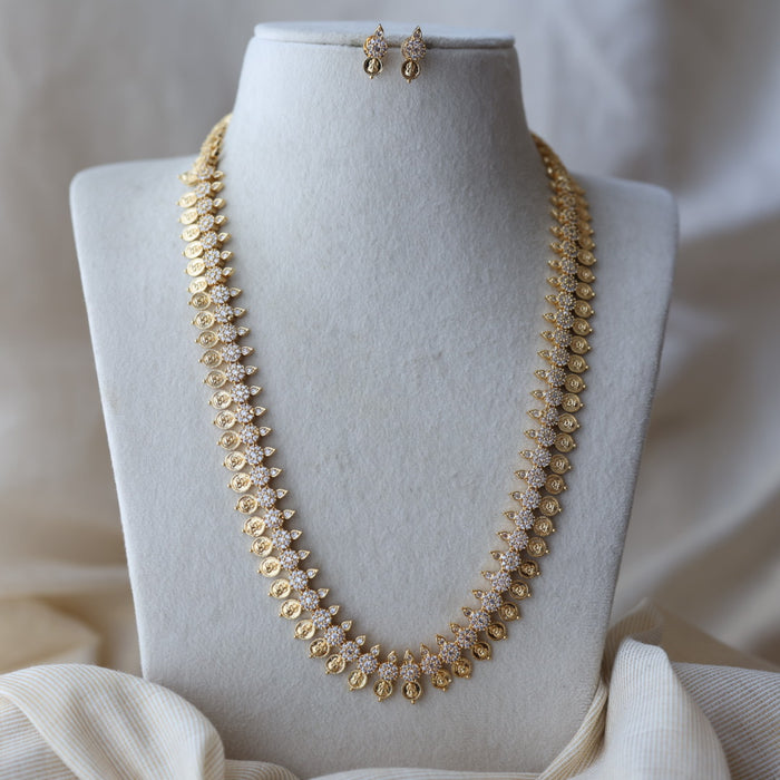 Heritage gold plated white stone coin long necklace HPWL132