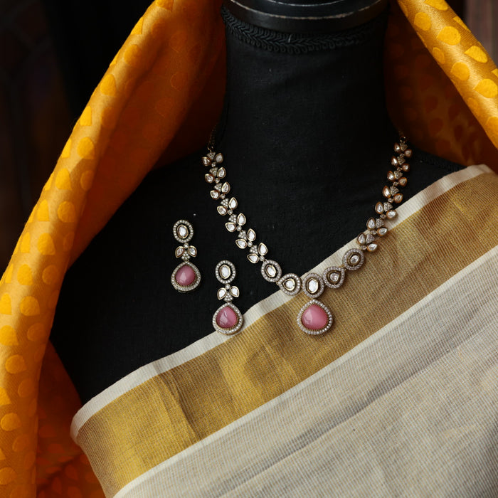 Trendy pink stone necklace with earrings and tikka TP308