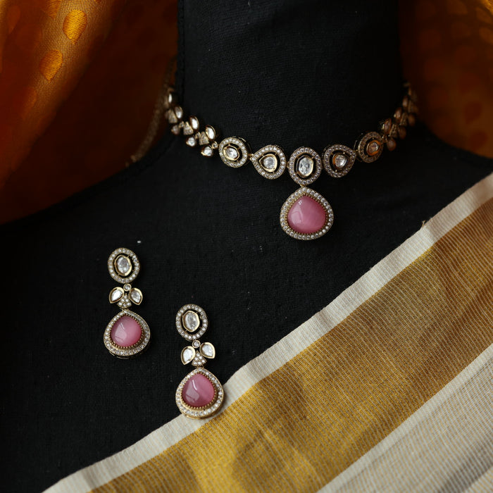 Trendy pink stone necklace with earrings and tikka TP308