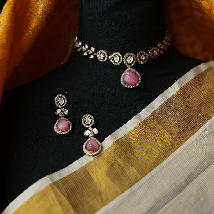 Trendy pink stone necklace with earrings and tikka TP308