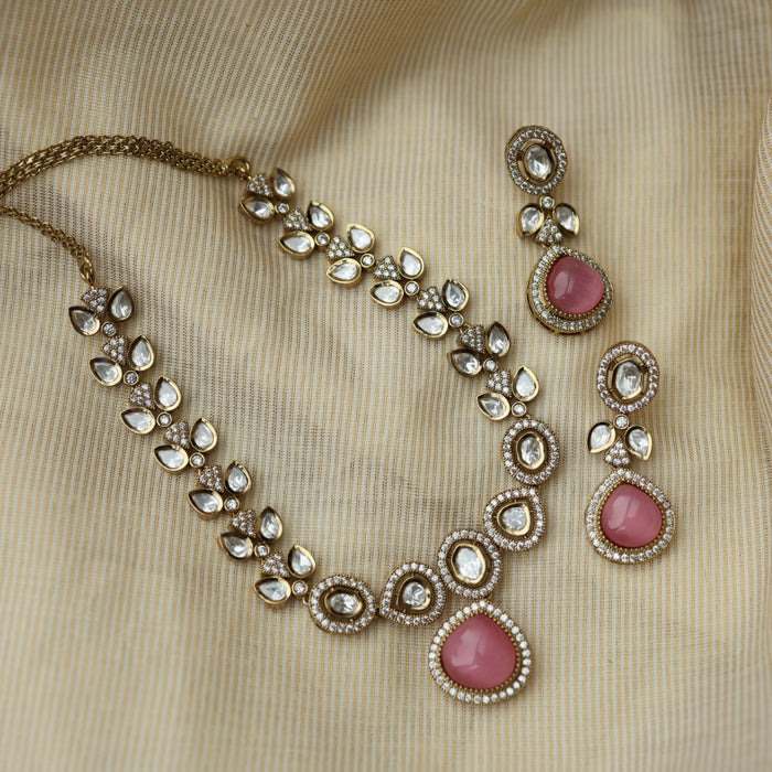 Trendy pink stone necklace with earrings and tikka TP308