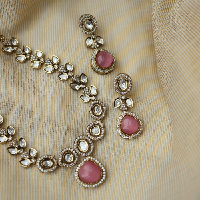Trendy pink stone necklace with earrings and tikka TP308