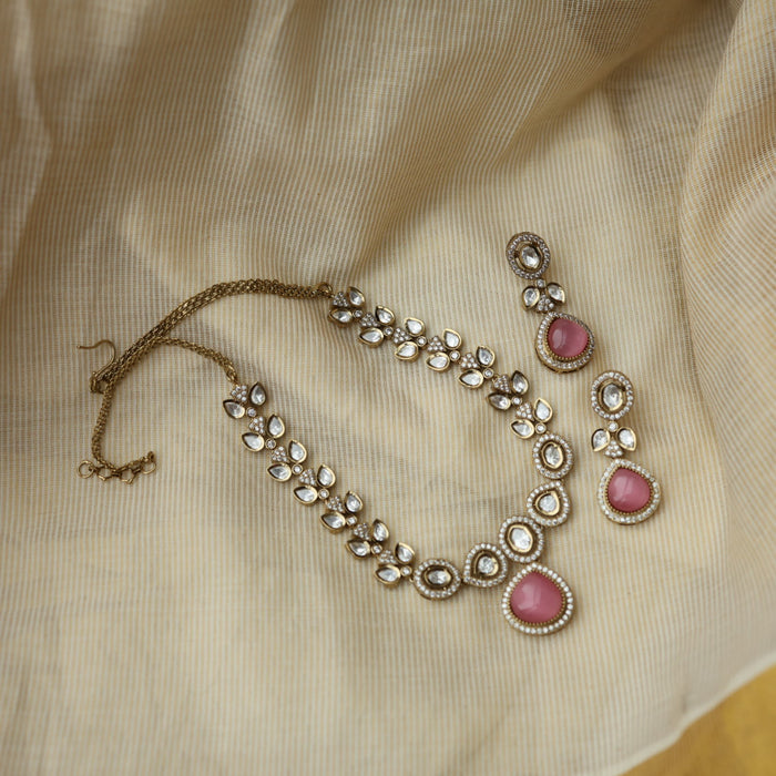 Trendy pink stone necklace with earrings and tikka TP308