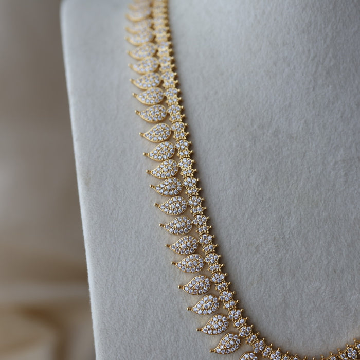 Heritage gold plated white stone mango design long necklace with earring HWL1149