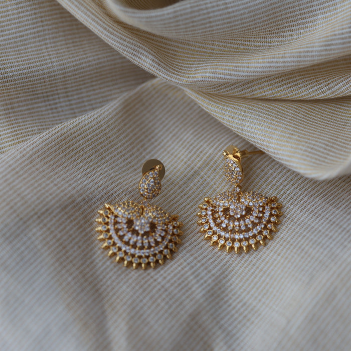 Heritage gold plated white stone mango design long necklace with earring HWL1149