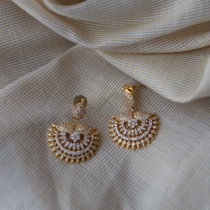 Heritage gold plated white stone mango design long necklace with earring HWL1149