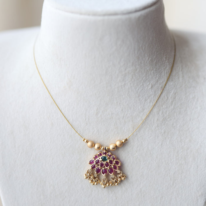 Antique ruby stone invisible short necklace IN2011