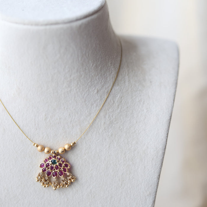 Antique ruby stone invisible short necklace IN2011