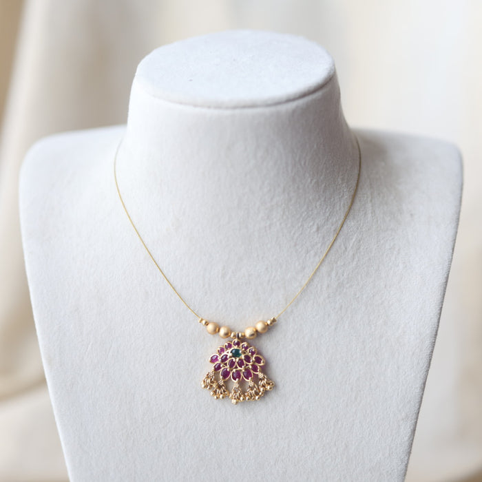 Antique ruby stone invisible short necklace IN2011