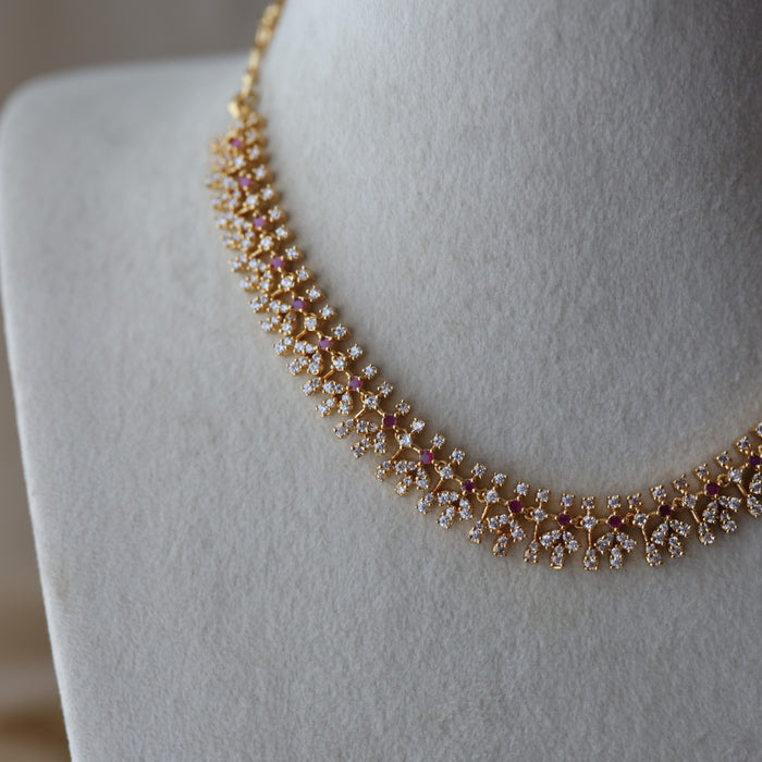 Heritage gold plated ruby white stone short necklace with earrings HRW8996