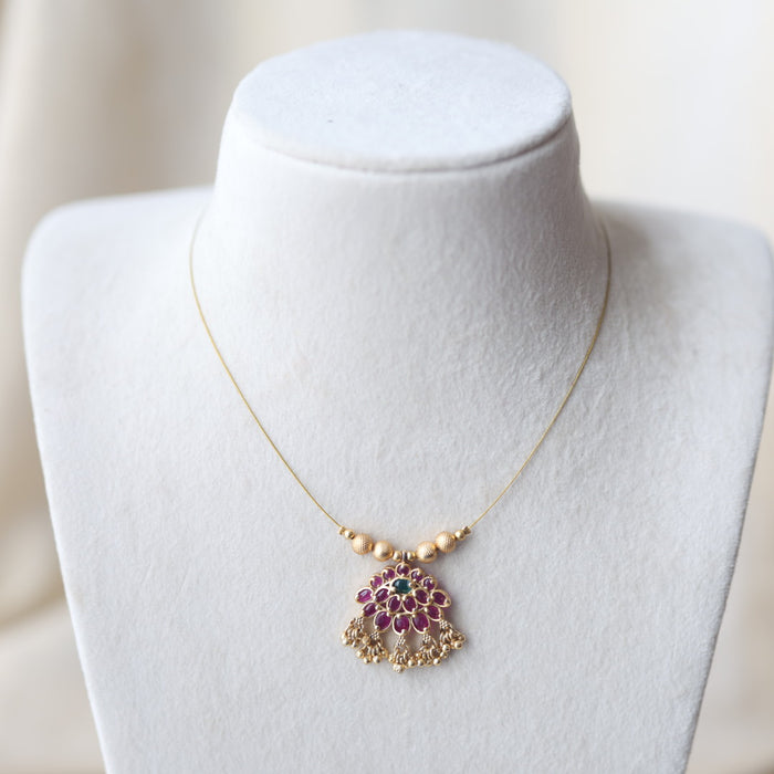 Antique ruby stone invisible short necklace IN2011