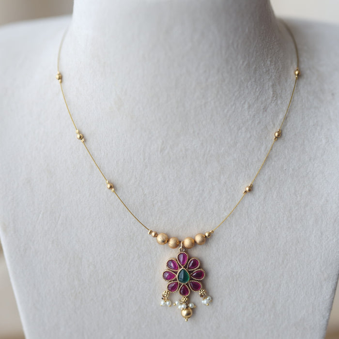 Antique ruby stone invisible short necklace IN2015