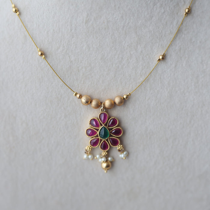 Antique ruby stone invisible short necklace IN2015