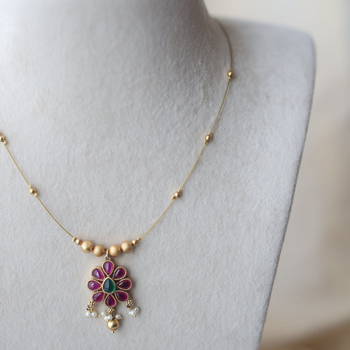 Antique ruby stone invisible short necklace IN2015