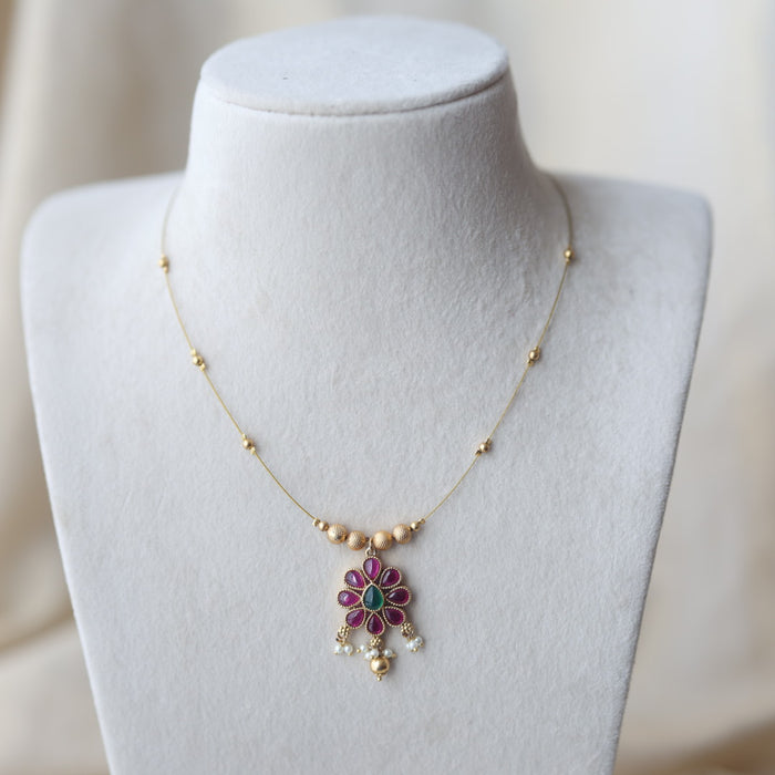 Antique ruby stone invisible short necklace IN2015