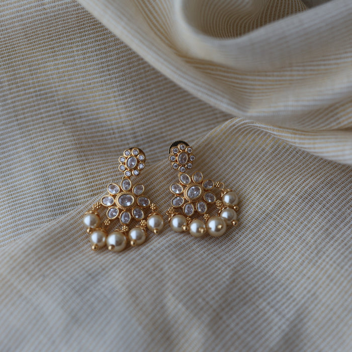 Heritage gold plated white stone short necklace with earrings HW8996