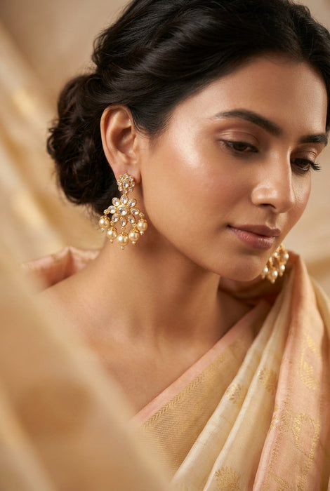 Heritage gold plated white stone short necklace with earrings HW8996