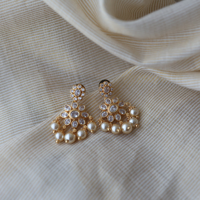 Heritage gold plated white stone short necklace with earrings HW8996
