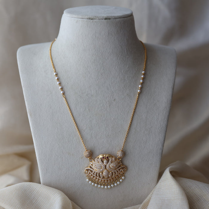 Heritage gold plated white stone padakam necklace HPW212