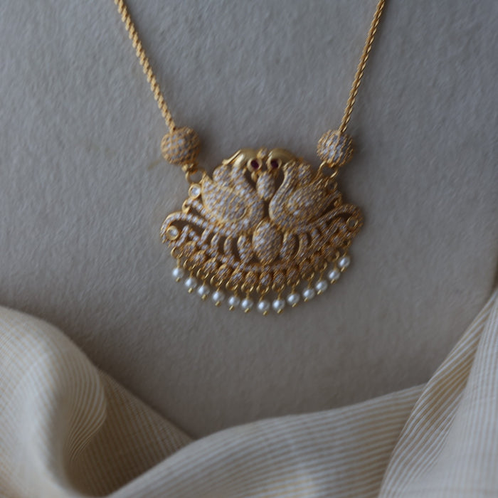 Heritage gold plated white stone padakam necklace HPW212